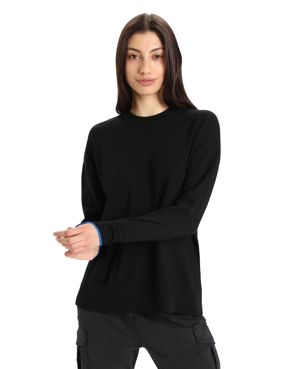 Chandails Icebreaker Merino Shearer Crewe Femme Noir | FR 1632CTVE